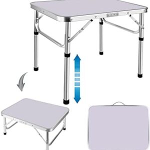 Folding Tables 2ft Picnic Table with 2 Adjustable Height 10"/22", Fold Up Camping Table Outdoor Bench Dinning Table, Small Bed Table Working from Home Sofa Study Table, Lightweight Eeasy to Store