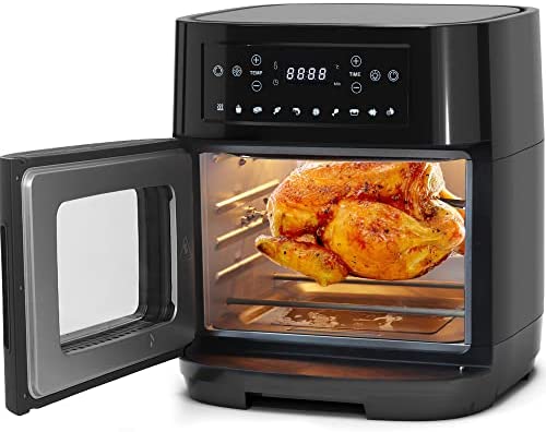 Luby 12L Air Fryer Oven with Rapid Air Circulation, Smart Oven with 9 Presets, Digital LED Touch Screen Control Air Fryer, Electric oven, Rotisserie, Air Fry Basket, 1900W, Black
