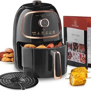 MisterChef® Air Fryer, VORTX Frying Technology, 30 Minute Timer and Adjustable Temperature Control for Healthy Oil Free or Low Fat Cooking, 1000 W, 2.0 Litre, Black - Free Recipe Book Enclosed