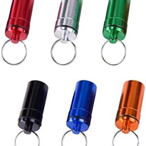Pill Holder Keychain Waterproof Aluminum Alloy Medicine Container Colorful Portable Mini-Bottle for Home Care Tablet Earphone Ideal for Outdoor Sport Camping Hiking Traveling 6Pcs