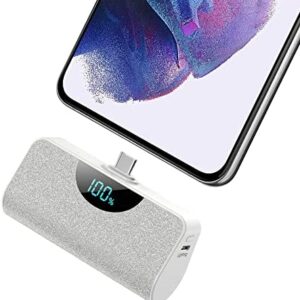 Pxwaxpy Mini Power Bank, 5200mAh USB C Portable Charger Built in Connector Battery Pack with LED Display Compatible with USB C Phones - Huawei Samsung Xiaomi OnePlus Pixel and More (White)