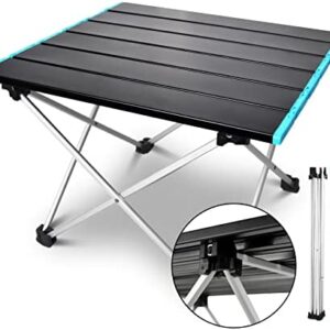 SKYWORLD Portable Camping Table with Aluminum Table Top with Carry Bag for Outdoor Cooking, Hiking, Fishing, Beach, BBQ, Picnic, also Indoor Dinner Black-blue Lightweight Folding Table S