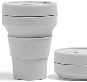 STOJO On-The-Go Collapsible Coffee Cup - 12oz / 355ml - Reusable & Foldable Silicone Travel Mug with Lid - Portable, Pocket Size - Dishwasher Safe - Cashmere