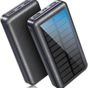 Solar Power Bank, Solar Portable Charger ​ 5V 2A QC3.0 Fast Charging with 3 Inputs & 2 Usb Output Waterproof External Battery Pack for Cell Phone Tablets