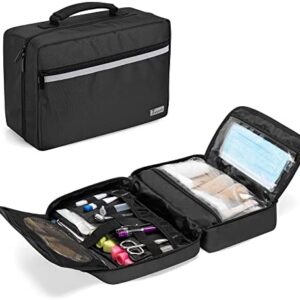 Trunab Small Medical Bag Empty, First aid Bag with 2 Inner Flap, Portable Emergency Kits Trauma Bag with More Storage for Medical Supplies, Black