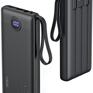 VRURC 10000mAh Power Bank With Built in Cables,USB C Battery Pack Portable Charger with 5 Outputs 2 Inputs Powerbank LED Display compatible with iPhone 14 13 12 Samsung S21 S20 Xiaomi iPad