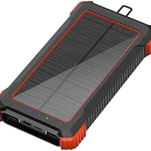 Voiakiu Solar Panel Charger Power Bank,Solar Phone Charger, 10000mAh Solar Powered Charger with Hook - Waterproof USB & Wireless Solar Charging Power Bank with LED Light for Camping/Backpacking