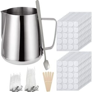 YOUNTHYE 1L Candle Wax Melting Pot, Candle Making Kits for Adults, Candle Making Jug with 20pcs Candle Wicks Sticker, 400pcs Cotton Wicks, 1 Wax Spoon and 5pcs Candle Wick Holder