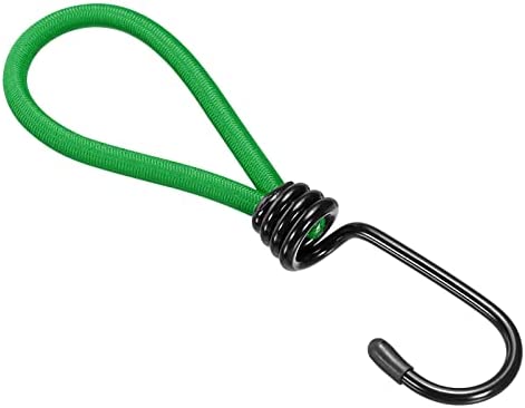 sourcing map Elastic Cord with Hook - Tarp Rubber Strap Rope Fixing Tent Accessory, Apply to Outdoor/Camping/Hiking (6" Length, Green)