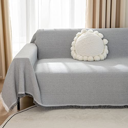 LHGOGO Waffle Sofa Throws Large 3 Seater Woven Sofa Throw Blanket with Tassels Reversible Versatile Throws for Sofas Large Throws for Settees Couch Sofa Bed and Armchair 180x300cm - Light Grey - Image 2