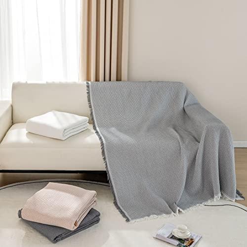 LHGOGO Waffle Sofa Throws Large 3 Seater Woven Sofa Throw Blanket with Tassels Reversible Versatile Throws for Sofas Large Throws for Settees Couch Sofa Bed and Armchair 180x300cm - Light Grey - Image 6