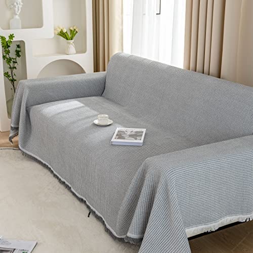 LHGOGO Waffle Sofa Throws Large 3 Seater Woven Sofa Throw Blanket with Tassels Reversible Versatile Throws for Sofas Large Throws for Settees Couch Sofa Bed and Armchair 180x300cm - Light Grey - Image 9