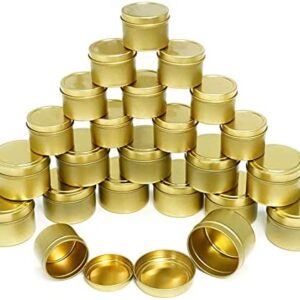 24Pack (12pcs 4Oz and 12pcs 2Oz)Candle Tins, Round Empty Metal Tins with Lids, Portable Metal Storage Tin Jars, Refillable Spice Containers for Candle Making,Arts & Crafts, Storage, and Gifts (Gold)