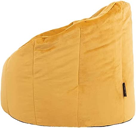 icon Sirena Velvet Bean Bag Accent Chair and Footstool, Ochre Yellow, Scallop Chair Bean Bags for Adult with Filling Included, Velvet Adults Beanbag, Living Room Furniture Bean Bag Chairs - Image 7