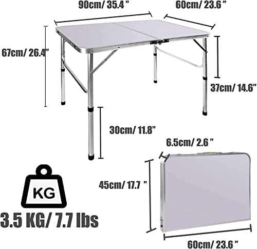 90cm / 3FT Wide Aluminum Camping Folding Table Portable 2 Adjustable Height Garden Outdoor Rectangle Picnic Table for Indoor Kitchen, Dinner, Catering, Buffet - Image 2