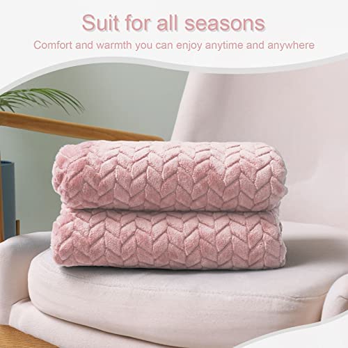 Exclusivo Mezcla Large Flannel Fleece Throw Blanket, 127x178 CM Sofa Throws, Soft Jacquard Weave Leaves Pattern Throws for Sofa, Pink Blanket - Image 4