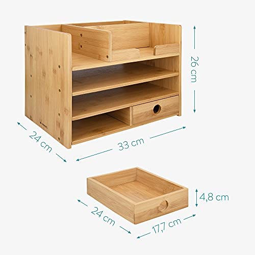 Navaris Bamboo Desk Organiser - Wooden Desktop Storage Drawers and Compartments for Organising Stationery, Documents, Files, Office Accessories - Image 3