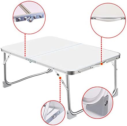 Folding Picnic Table Camping Outdoor Fold Up Desk Laptop Bed Table, Foldable Portable Lap Standing Desk, 60 x 40cm Notebook Stand with Handheld, 60x40x26cm (White) - Image 4