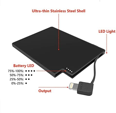 Auskang Slim Power Bank with Built-in Cable 2500mAh, The Most Lightweight Battery Bank and Thinnest Portable Phone Charger - Credit Card Size, only Compatible with iPhone Series - Image 3