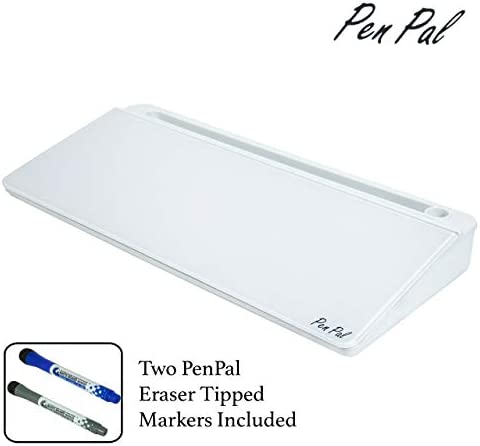 PenPal Dry Wipe Desk Whiteboard Glass Pad with Storage Compartment | Desk Organiser, Phone, Tablet and Pen Holder, 2 Pens Included | Desk Accessory for Home or Office (Arctic White) - Image 2