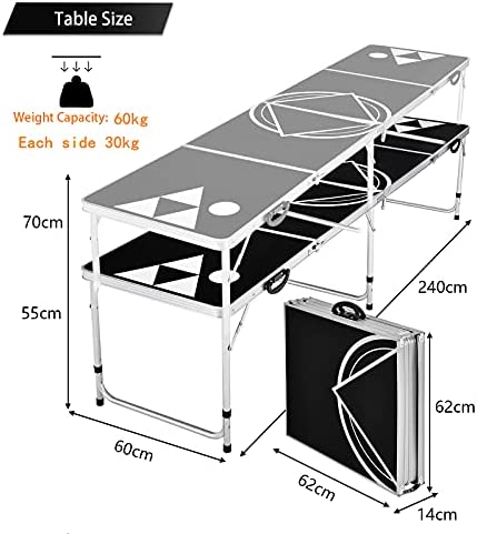 COSTWAY Beer Pong Table, 8ft Folding Picnic Trestle Tables with 2-Level Adjustable Height & Carrying Handles, Wedding Market Garden Camping Table for Indoor Outdoor - Image 7