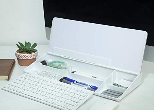 PenPal Dry Wipe Desk Whiteboard Glass Pad with Storage Compartment | Desk Organiser, Phone, Tablet and Pen Holder, 2 Pens Included | Desk Accessory for Home or Office (Arctic White) - Image 3