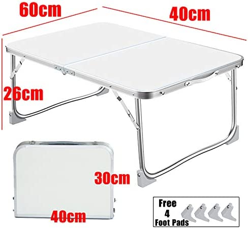 Folding Picnic Table Camping Outdoor Fold Up Desk Laptop Bed Table, Foldable Portable Lap Standing Desk, 60 x 40cm Notebook Stand with Handheld, 60x40x26cm (White) - Image 5