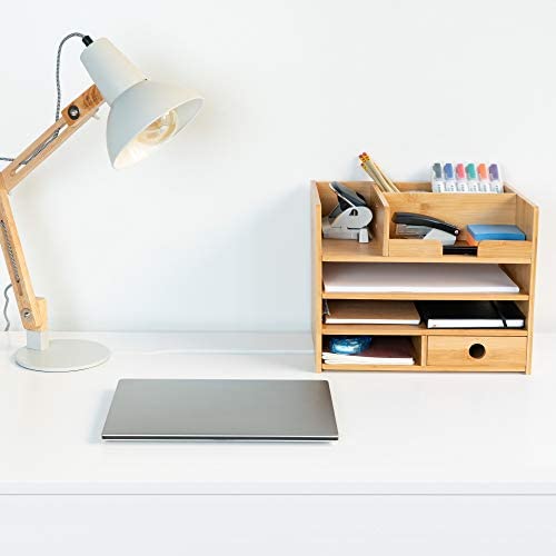 Navaris Bamboo Desk Organiser - Wooden Desktop Storage Drawers and Compartments for Organising Stationery, Documents, Files, Office Accessories - Image 2