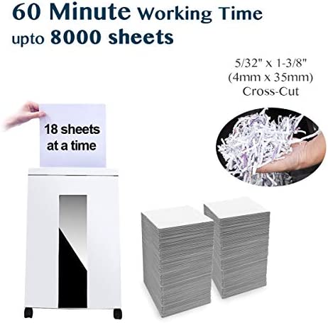 WOLVERINE 18-Sheet 60 Mins Running Time Cross Cut High Security Level P-4 Heavy Duty Paper/CD/Card Ultra Quiet Shredder for Home Office with 22-Litre Pullout Waste Bin SD9113(White) - Image 5