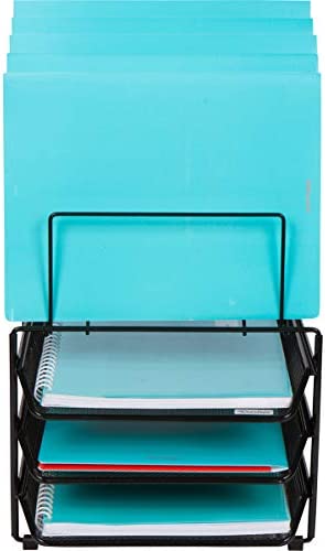Dasher Products Mesh Desk Organizer and Storage - Office Organizer with 3 Sliding Letter Trays and 5 Vertical File Holders,Steel Mesh Letter Trays for Desk Organization - Image 2