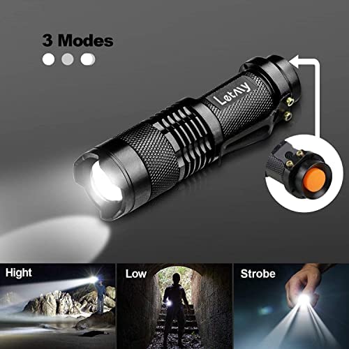 Pack of 2 Small LED Torches, 300 Lumens Super Bright Mini Torch Flashlight with 3 Modes and Adjustable Focus for Camping, Hiking, Gift - Image 3