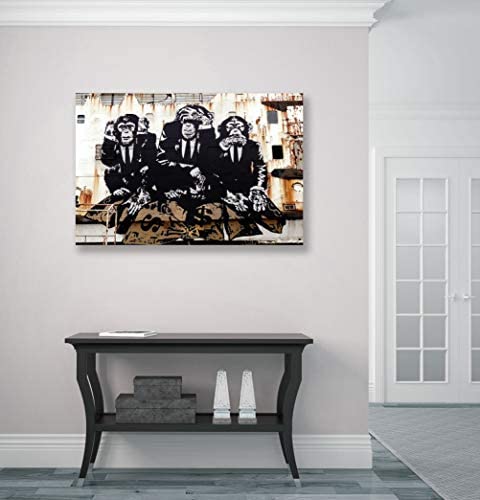 CanvasArtShop BANKSY 3 WISE MONKEYS CANVAS WALL GRAFFITI ART PRINT ARTWORK FRAMED (30in x 20in / 76cm x 50cm) - Image 3