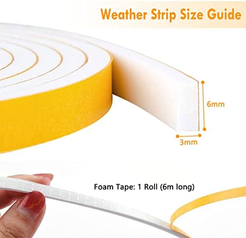 Window Draft Excluder Tape Anti-Collision Self-Adhesive Foam Tape Soundproofing Draft Excluder for Doors, 6 mm Wide 3 mm Thick Door Draft Excluder Strip Gap Sealing Weather Strip Tape - Image 7