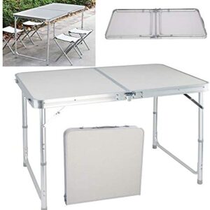 4FT Folding Table, Small Portable Foldable Table with Carrying Handle, 120cm Withe Square, Camping Picnic Table, Fold Up Computer Table for Game, Lightweight Only 10lbs