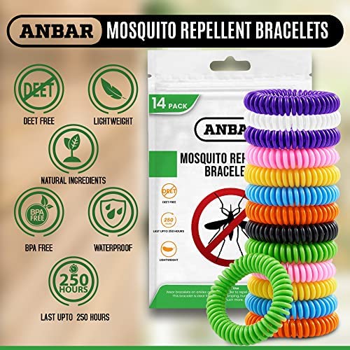 Anbar Mosquito Repellent Bracelets Bands for Adults and Kids, 14 Pack, All-Natural Deet-Free, Non-Toxic Protection, Stretchy Waterproof Anti-Mosquito Wristbands for Hiking and Camping - Image 3