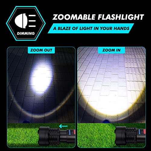 PIKnROLL LED Torch 10000 Lumens, USB Rechargeable Flashlight Super Bright, Zoombar Torches 5 Modes, IP67 Waterproof Tactical Torch for Camping, Outdoor, Dog Walking - Image 5