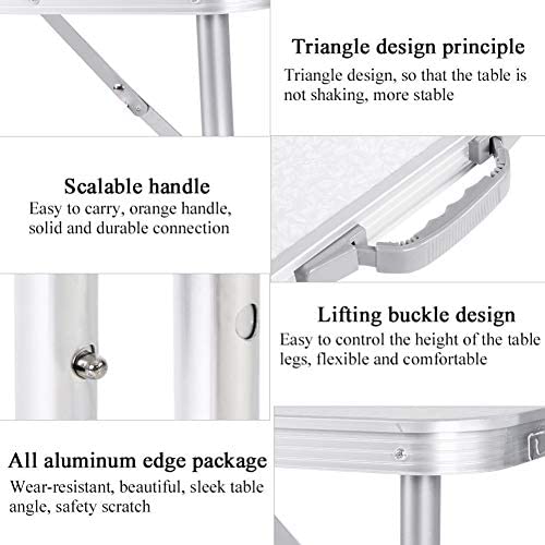4FT Folding Table, Small Portable Foldable Table with Carrying Handle, 120cm Withe Square, Camping Picnic Table, Fold Up Computer Table for Game, Lightweight Only 10lbs - Image 5
