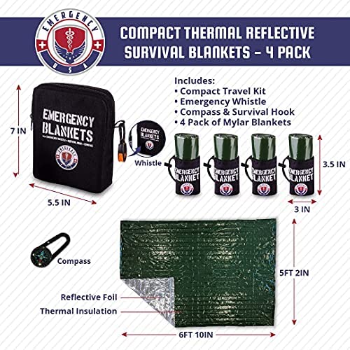 Emergency Blanket Survival Kit - 4 Mylar Reflective Thermal Blankets, Compass, Emergency Whistle - Perfect Addition to First Aid Supplies, Bug Out Survival Gear and Emergency Preparedness Items - Image 3