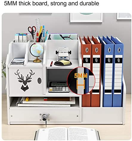 White Desktop Organiser, Large Capacity Desk File Organiser Office Stationery Desk Tidy Storage Rack Sorter for A4 Papers, Pens, Books, Letters and Documents (PB02) - Image 5