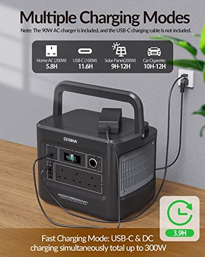 CERIHA Portable Power Station 1000W, 1000Wh Solar Electric Power Generator for UK, 100W USB-C In/Out, Large Power Bank LiFePO4 Battery Pack Backup for Home Use and Outdoor Camping, Trip, Fishing ect. - Image 2