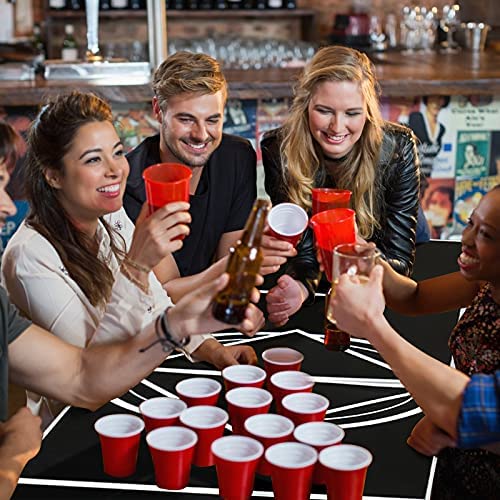 COSTWAY Beer Pong Table, 8ft Folding Picnic Trestle Tables with 2-Level Adjustable Height & Carrying Handles, Wedding Market Garden Camping Table for Indoor Outdoor - Image 4