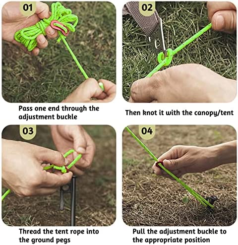 6Pcs Tent Rope Reflective Guy Ropes, Tent Camping Rope with Aluminum Tensioners, 4mm Tent Guy Line for Outdoor Awning Camping Hiking - Image 6