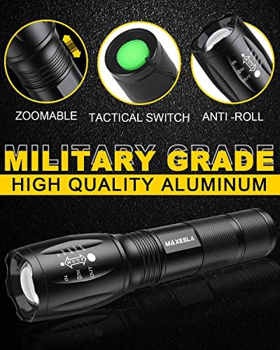 Maxesla LED Torch 2000 Lumens Gifts for Men Dad Kids, Zoomable Torches Led Super Bright Flashlight, Powerful Torches Battery Powered Water Resistant 5 Modes Mini Tactical Torch for Camping Xmas Gifts - Image 2