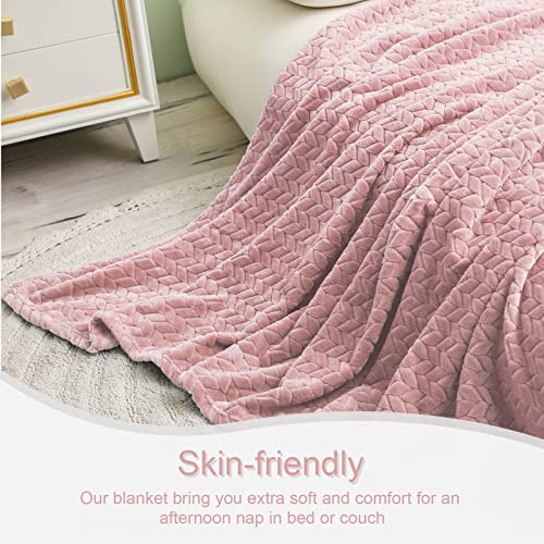 Exclusivo Mezcla Large Flannel Fleece Throw Blanket, 127x178 CM Sofa Throws, Soft Jacquard Weave Leaves Pattern Throws for Sofa, Pink Blanket - Image 5