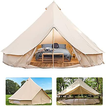AASSDOO Outdoor Bell Tents Large Canvas Glamping Yurt Tent with Zipped Groundsheet and Chimney for Family Camping Hiking Hunting Party Shelter, 3/4/5/6m - Image 2