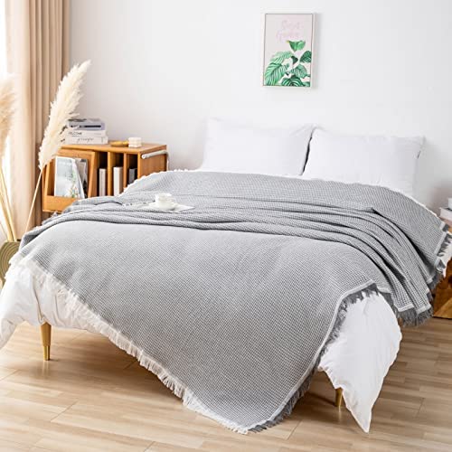 LHGOGO Waffle Sofa Throws Large 3 Seater Woven Sofa Throw Blanket with Tassels Reversible Versatile Throws for Sofas Large Throws for Settees Couch Sofa Bed and Armchair 180x300cm - Light Grey - Image 5