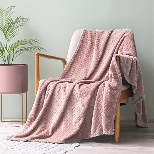 Exclusivo Mezcla Large Flannel Fleece Throw Blanket, 127x178 CM Sofa Throws, Soft Jacquard Weave Leaves Pattern Throws for Sofa, Pink Blanket - Image 2