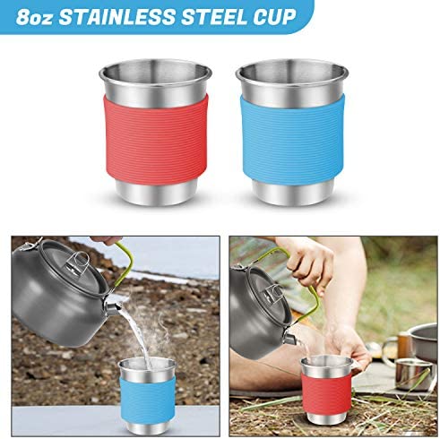 Odoland Camping Cookware Kit with Folding Camping Stove, Non-Stick Lightweight Pots Pan Set with Stainless Steel Cups Plates Forks Knives Spoons for Camping, Outdoor Cooking and Picnic - Image 6