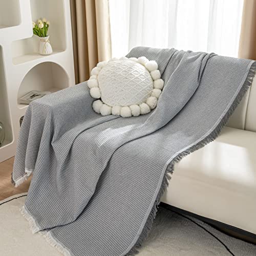 LHGOGO Waffle Sofa Throws Large 3 Seater Woven Sofa Throw Blanket with Tassels Reversible Versatile Throws for Sofas Large Throws for Settees Couch Sofa Bed and Armchair 180x300cm - Light Grey - Image 3