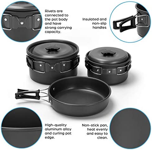 Odoland Camping Cookware Kit with Folding Camping Stove, Non-Stick Lightweight Pots Pan Set with Stainless Steel Cups Plates Forks Knives Spoons for Camping, Outdoor Cooking and Picnic - Image 4